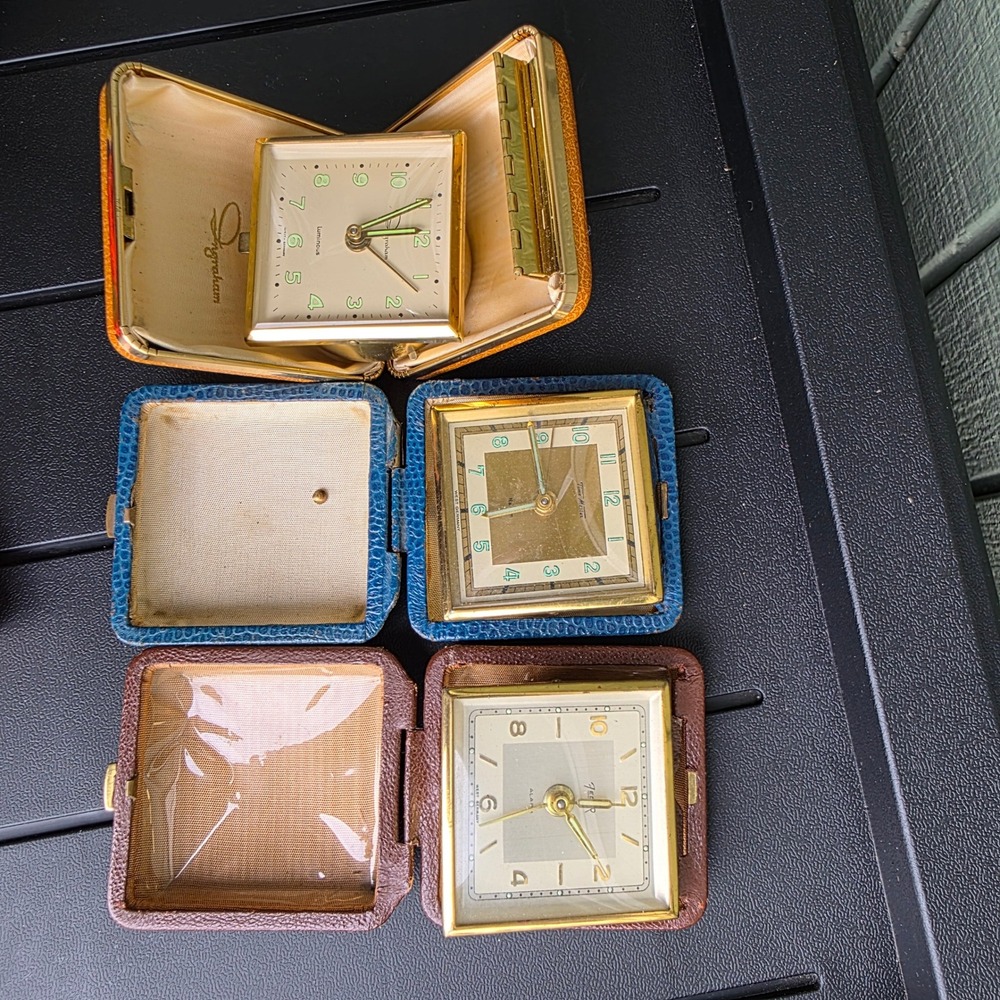 Ingraham Time Master Peer Travel Alarm Clock Estate Lot Vintage BROKEN Repair
